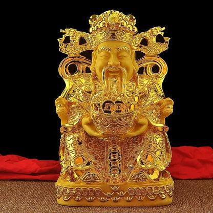 DecorBites™ Gold God of Wealth Statue: Fengshui Home Decor Sculpture for Entrance & Living Room