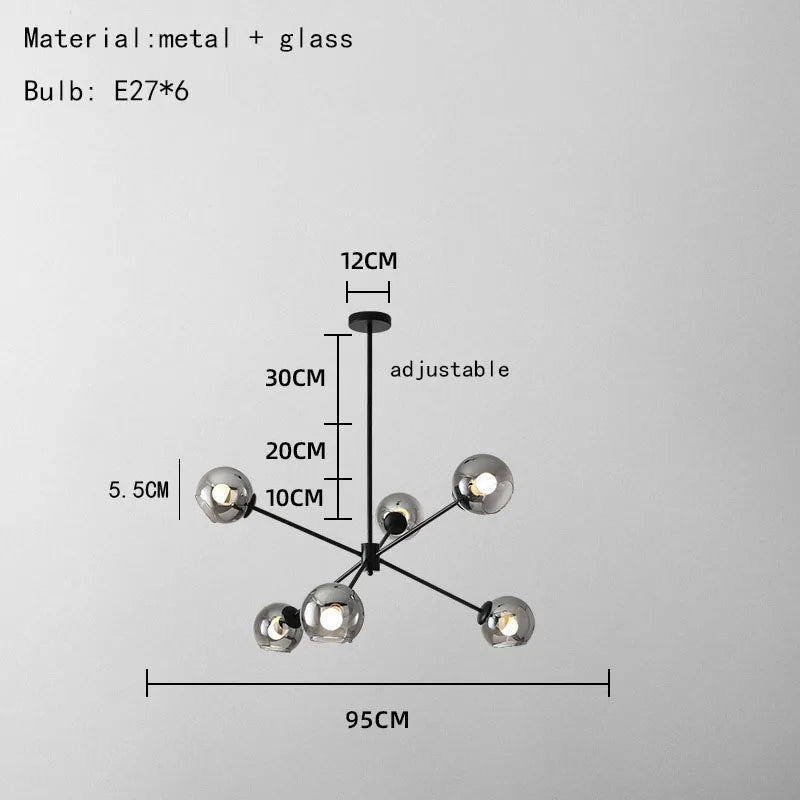 DecorBites™ Glass Chandelier with Metal Frame for Parlor, Dining Room, and Bedroom Lighting