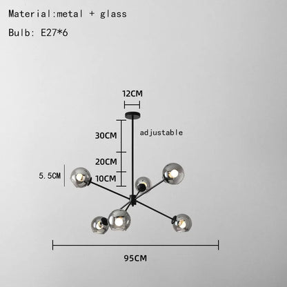 DecorBites™ Glass Chandelier with Metal Frame for Parlor, Dining Room, and Bedroom Lighting