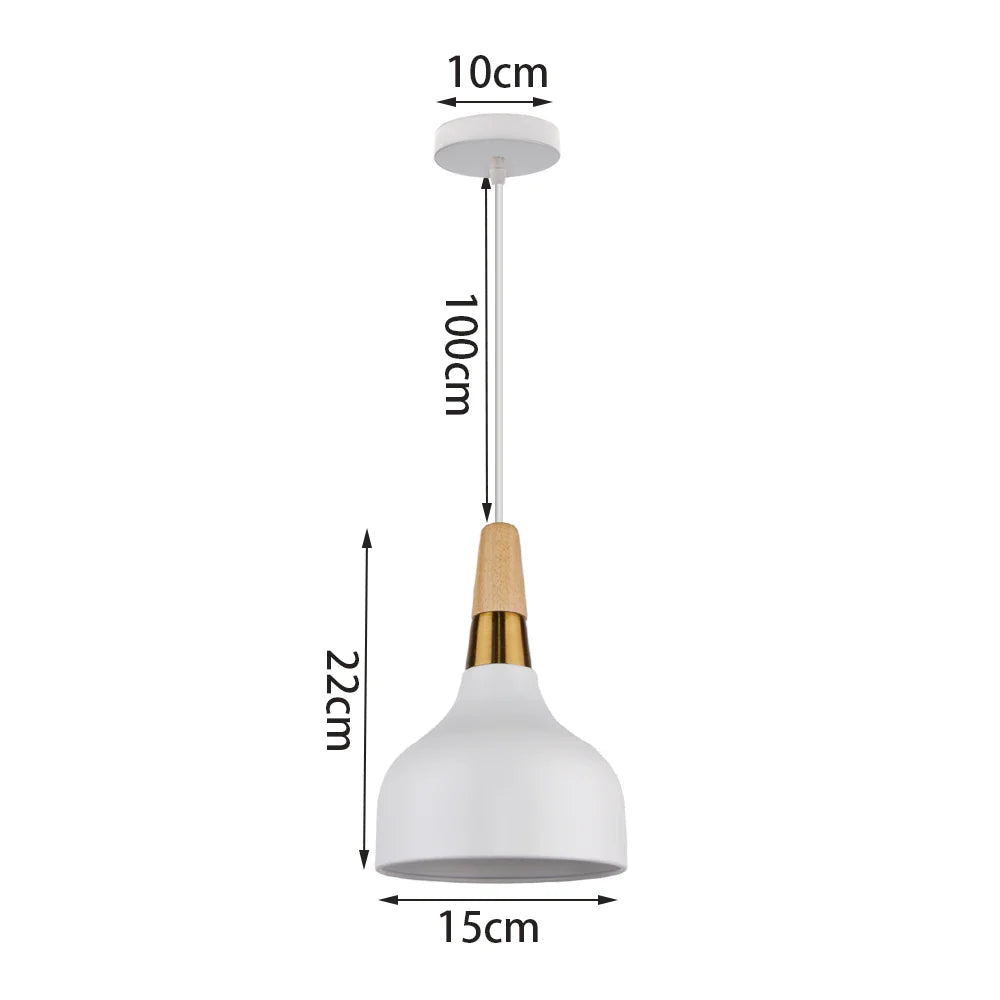 Nordic White Iron Pendant Light With Wood Accent