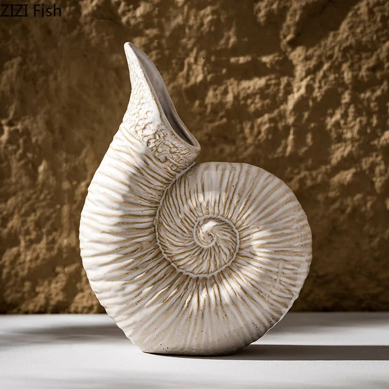 DecorBites™ Conch Ceramic Vase for Aesthetic Desk Decor and Flowers Arrangement