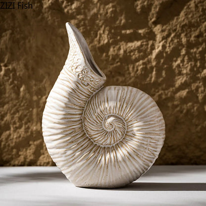 DecorBites™ Conch Ceramic Vase for Aesthetic Desk Decor and Flowers Arrangement