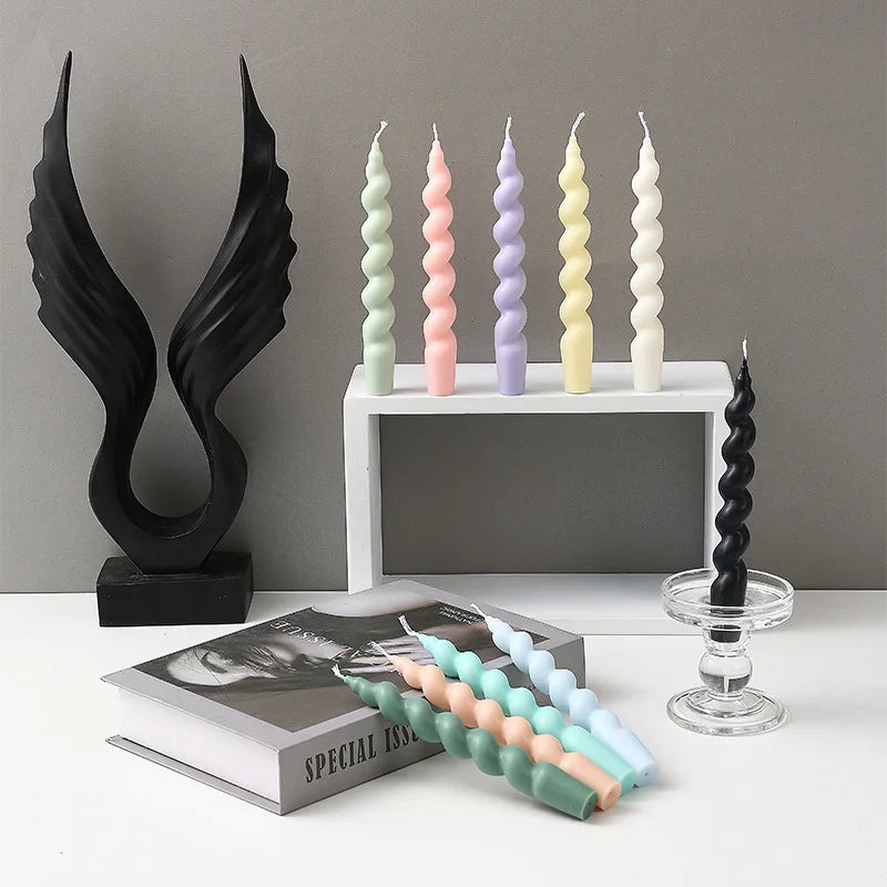 2pcs Twisted Pillar Candles Home Decorative Aromatherapy Long Spiral Candle Wholesale Supplies Black Candle Home Decoration