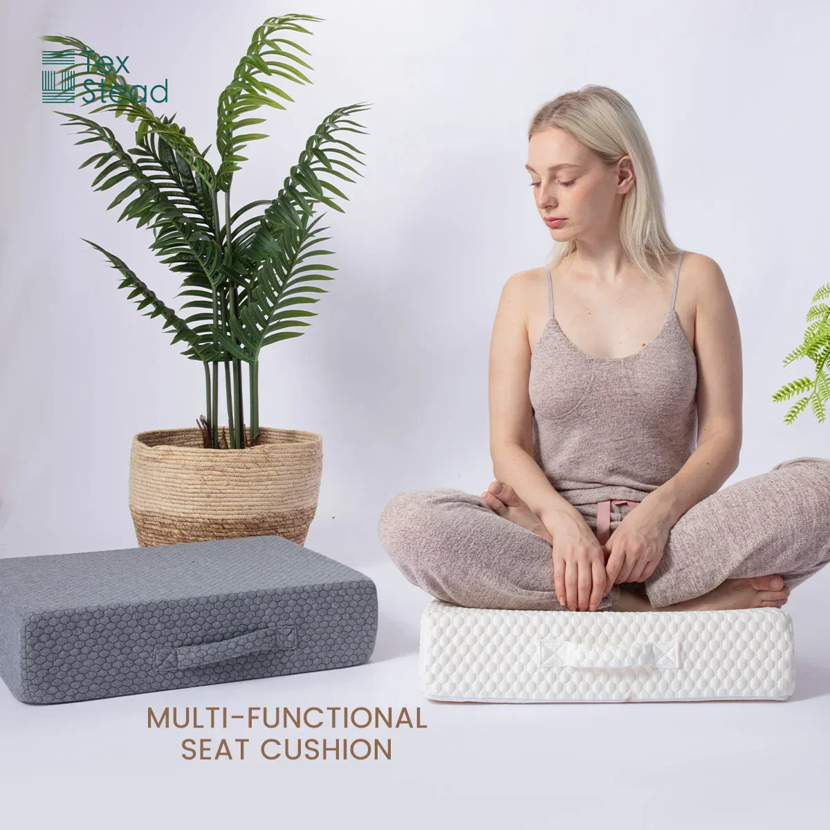 Decobites Square Meditation Floor Pillow, Washable Large Seating Cushion