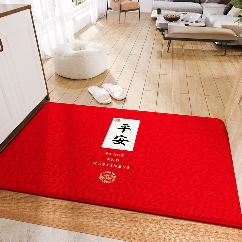 Decobites Red Tech Velvet Entrance Doormat: New Chinese Style, Anti-slip, Wear-resistant & Easy To Clean