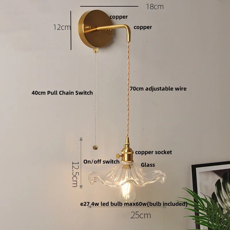 DecorBites™ Clear Glass LED Wall Light with Pull Chain Switch for Modern Decor