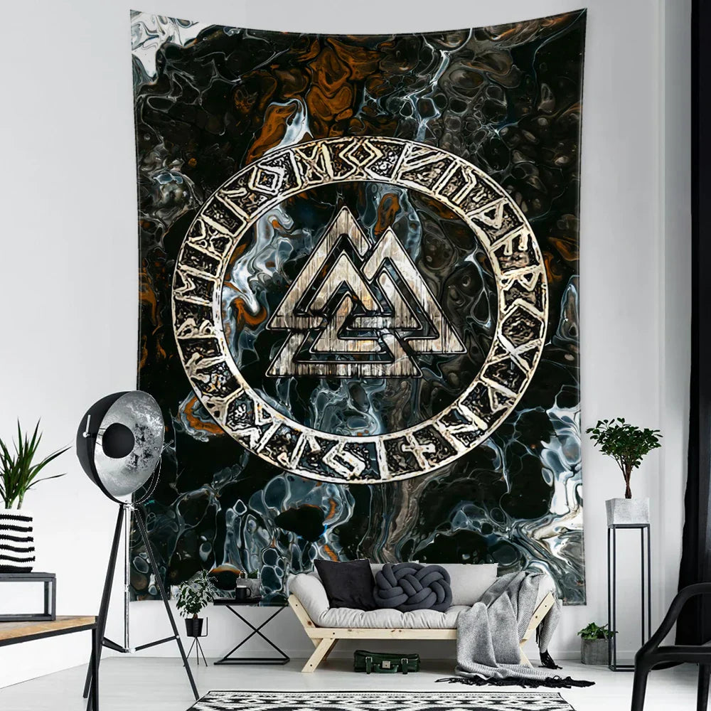 Decobites Viking Symbols Tapestry Wall Hanging for Psychedelic Home Decor