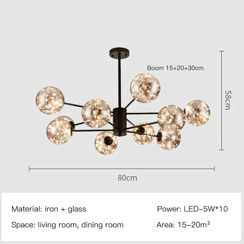 DecorBites™ Gold Star Glass Ball Pendant Light: Modern Nordic LED Chandelier for Home Décor