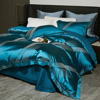 DecorBites™ 1000TC Egyptian Cotton Satin Jacquard Patchwork Bedding Set - Full Queen King Size