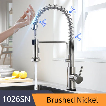 DecorBites™ Brush Nickel Sensor Kitchen Faucet | Stainless Steel Smart Induction Tap with Touch Control