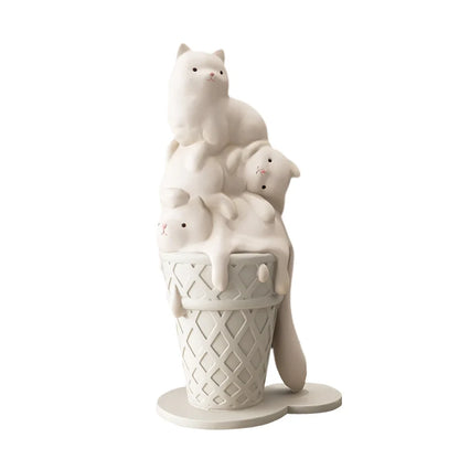 DecorBites™ Ice Cream Cat Sculpture Resin Figurine Modern Home Decor Creative Animal Figure