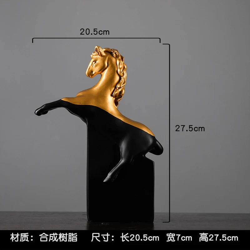 DecorBites™ Golden Horse Abstract Sculpture: Elegant Running Horse Figurine for Home Decor