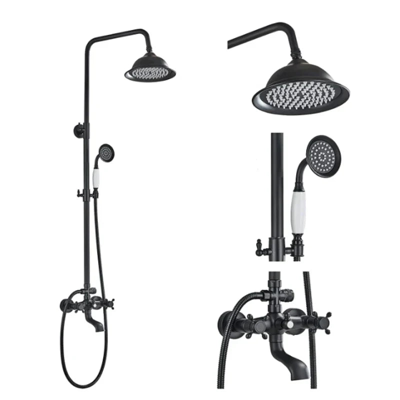 DecorBites™ Black Brass Bath Shower Faucet Set with Handshower and Tub Spout