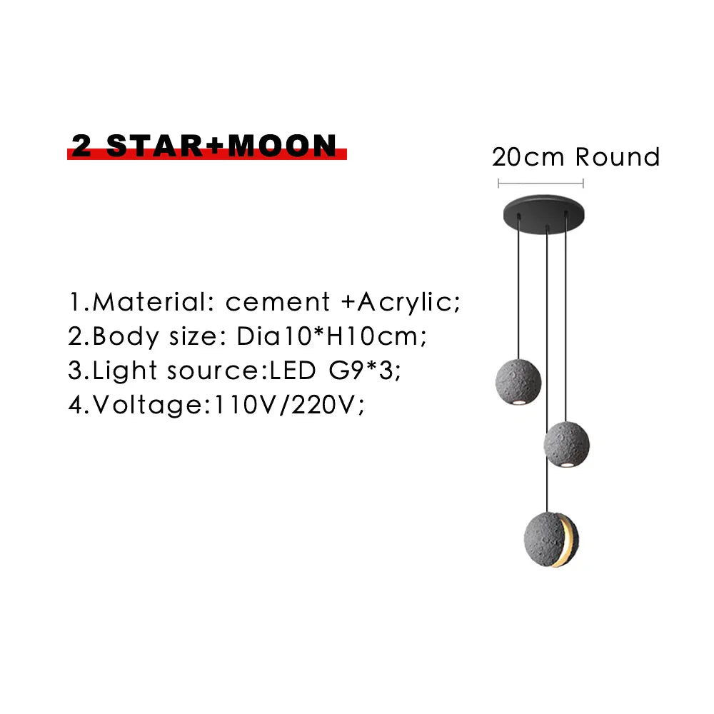 DecorBites™ Industrial Cement Pendant Lights - Retro Moon Star Chandelier Fixture