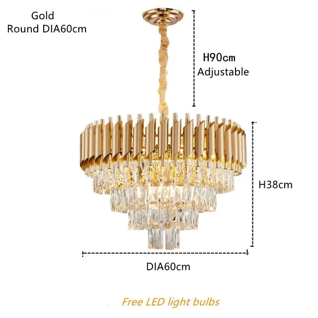 DecorBites™ Gold Crystal LED Pendant Light: Modern Luxury Suspension Lamp for Living Room & Restaurant