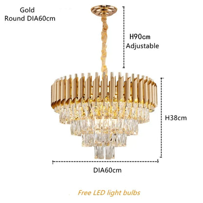 DecorBites™ Gold Crystal LED Pendant Light: Modern Luxury Suspension Lamp for Living Room & Restaurant