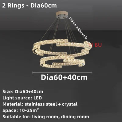 DecorBites™ Crystal Ceiling Chandelier: Modern Stainless Steel LED Indoor Lighting for Living Room & Bedroom