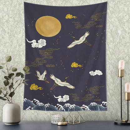 Decobites Flying Crane Wall Hanging Tapestry for Home Retro Wall Decor