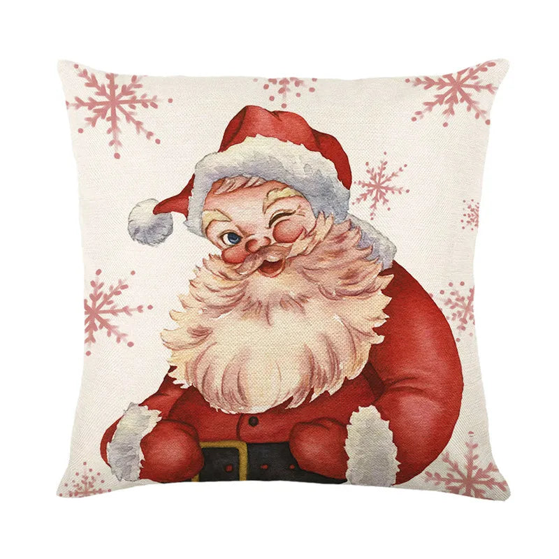 DecorBites™ Christmas Santa Claus Linen Pillowcase - Sofa Cushion Cover, Decorative Living Room Pillow Cover