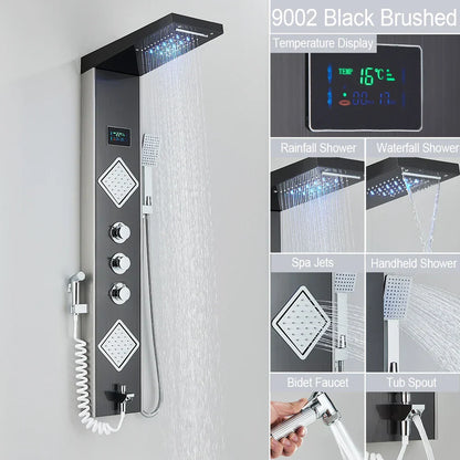 DecorBites™ Black LED Shower Faucet SPA Massage Jet Rain Panel Bidet Sprayer Tap