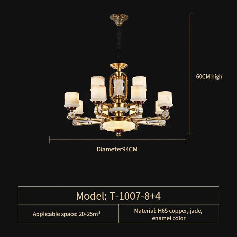 ثريا ديكوربايتس™ المصنوعة بالكامل من النحاس واليشم، على الطراز الصيني الحديث لغرفة المعيشة وغرفة النوم وغرفة الطعام.