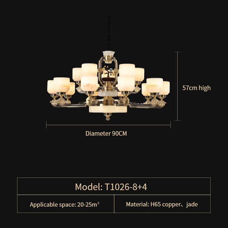DecorBites™ All Copper Jade Chandelier for Living Room, Villa Duplex Multi-storey Lighting