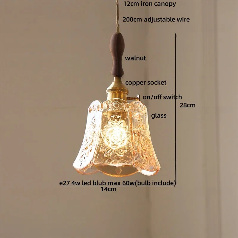 Decorbites™ Grüne Glas LED Hängelampe | Modern Nordisch Holz Walnuss | Messingknopf-Schalter | Hängelicht