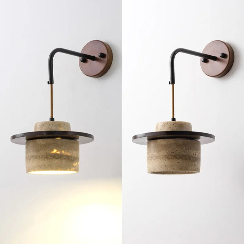 DecorBites™ LED Wall Light Fixture Yellow Travertine Stone Modern Bedside Lamp