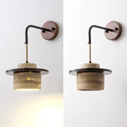 DecorBites™ LED Wall Light Fixture Yellow Travertine Stone Modern Bedside Lamp