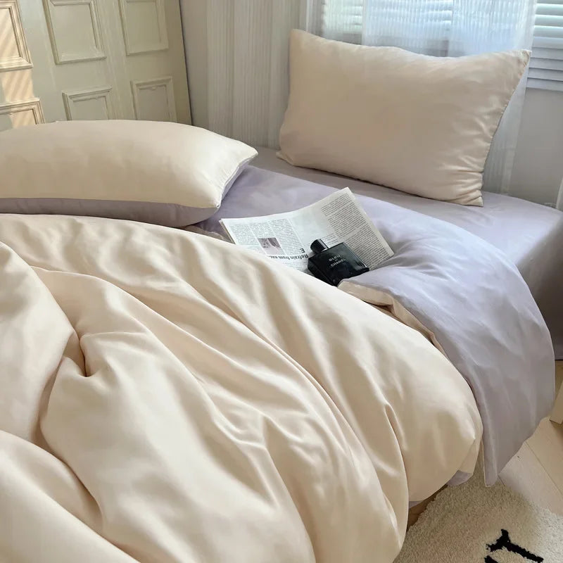 DecorBites™ Ice Silky Solid Bedding Set - Cooling Satin Smooth Quilt Cover Set