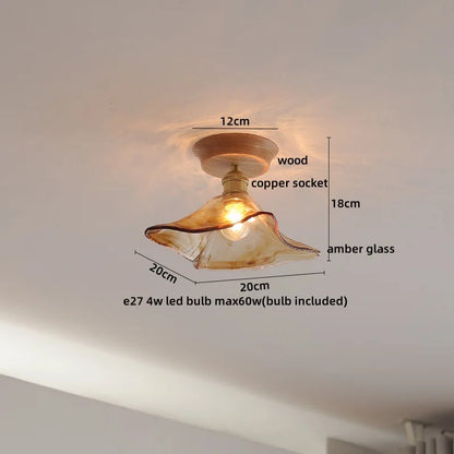 DecorBites™ Glass Wood LED Ceiling Lamp for Home Lighting and Decoration