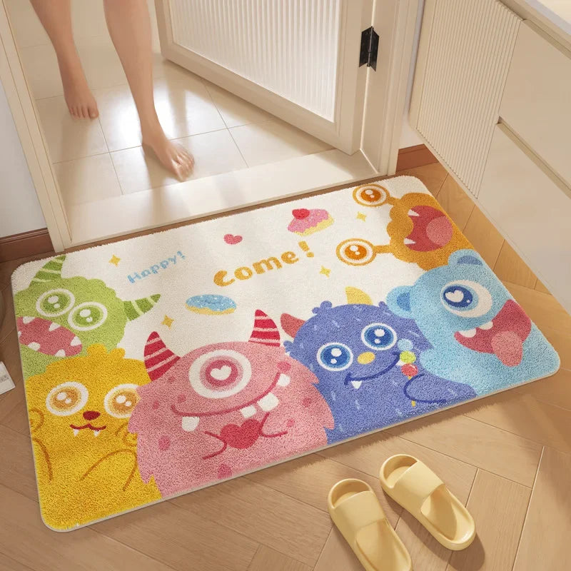 "Alfombra de baño con estampado de dibujos animados DecorBites™: Alfombra de entrada suave, absorbente y antideslizante"