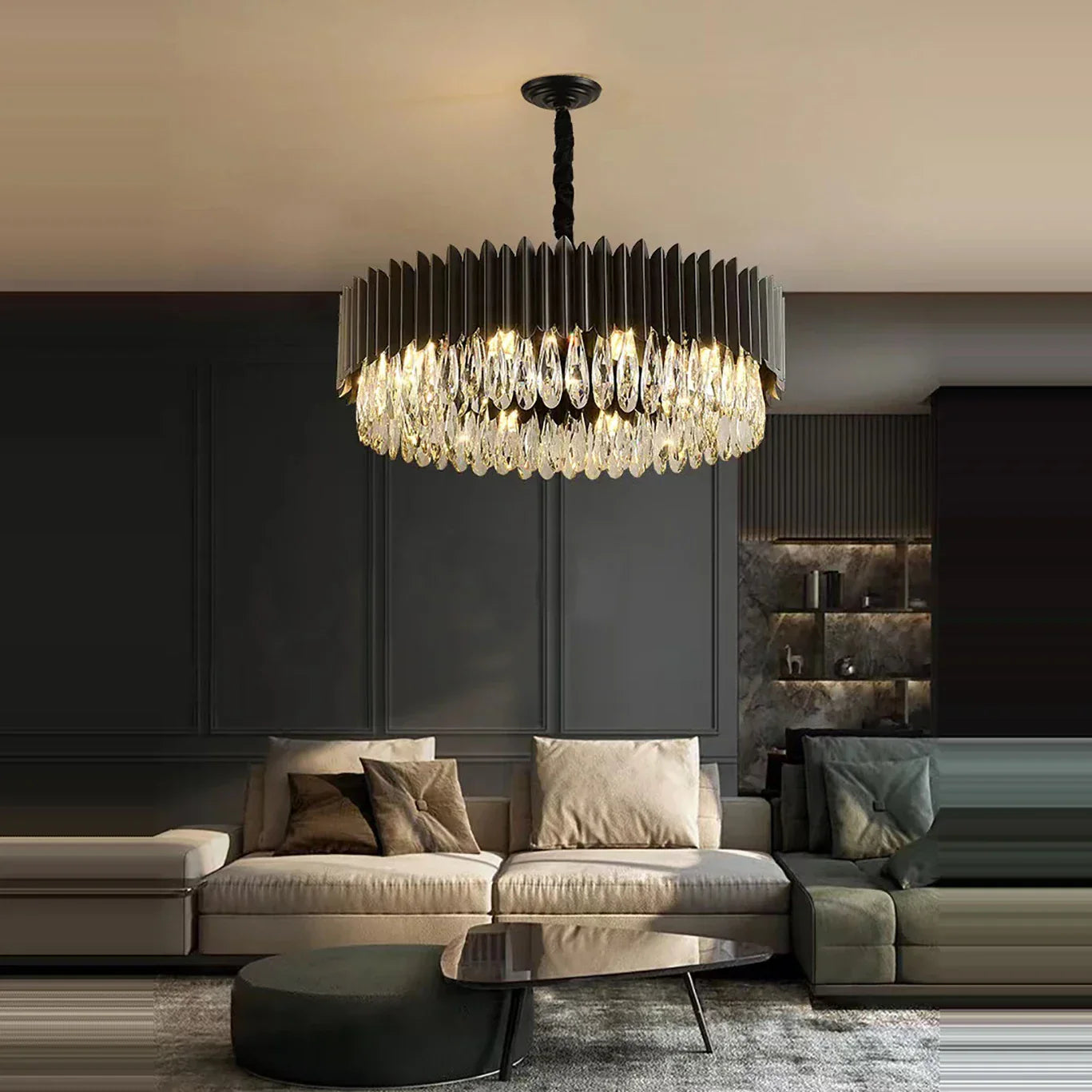 Lámpara colgante de cristal dorado en forma de gota de agua Decorbites™ - Lámpara de suspensión negra