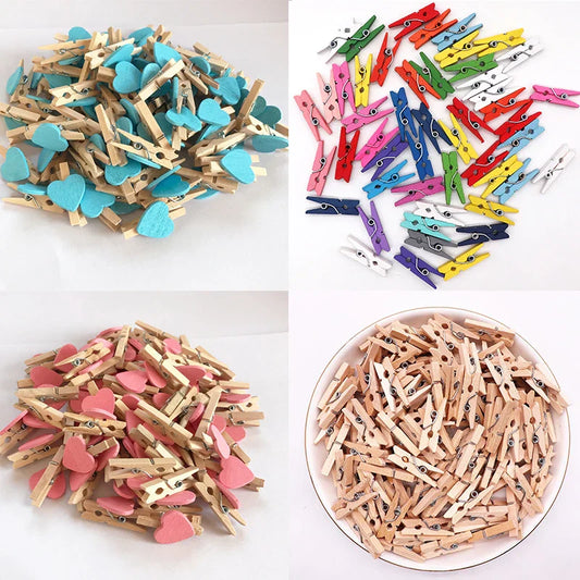 DecorBites™ 50-Piece Mini Wooden Clips for Photos Crafts, 25mm Small Clothespin Decoration