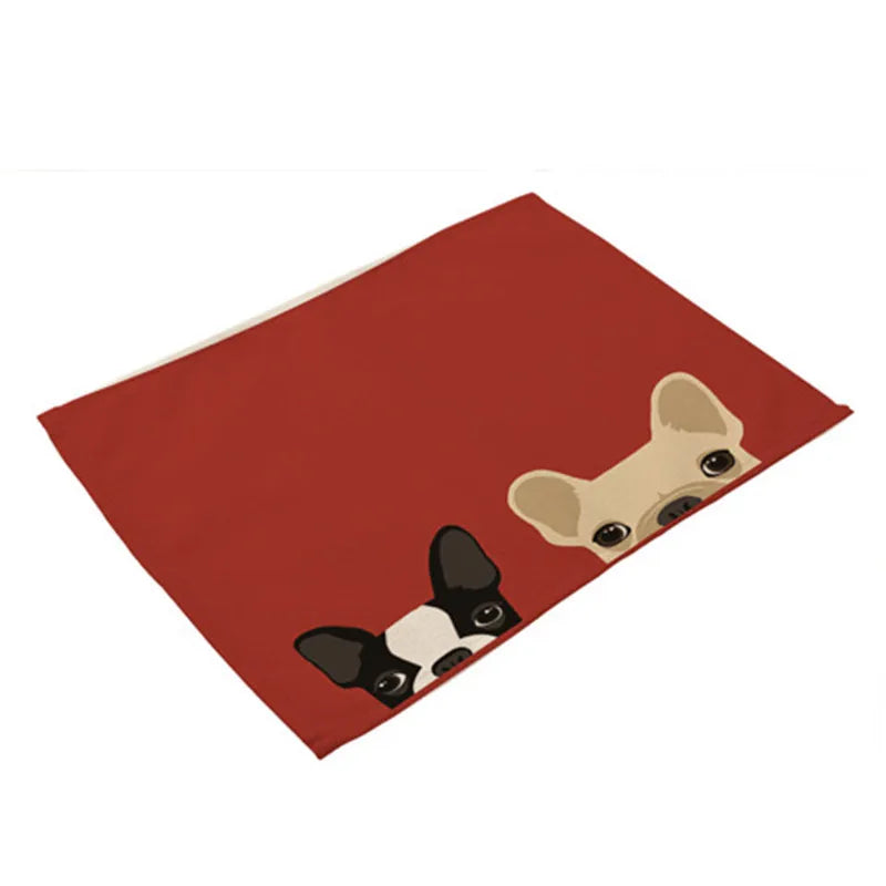 DecorBites™ Dog Cat Pattern Cotton Linen Dining Table Mats 32*42cm