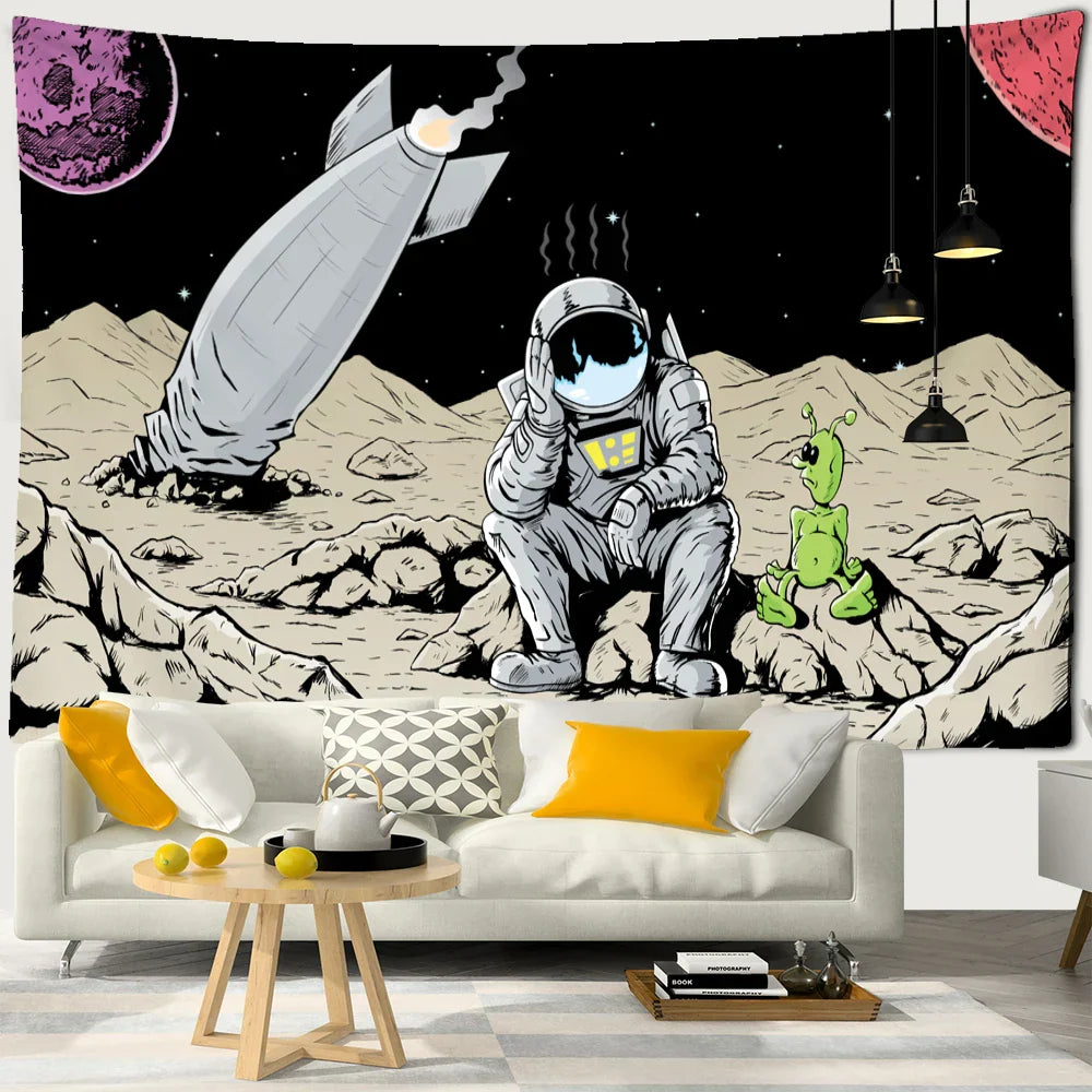 Decobites Astronaut Alien Tapestry Wall Hanging Kawaii Universe Mystic Home Decor