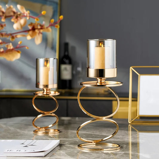 DecorBites™ Gold Metal Frame Glass Candle Holder - Wedding Centerpieces & Home Decor