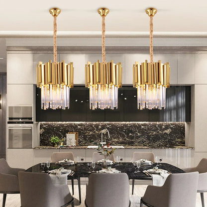 DecorBites™ Crystal Pendant Chandelier Gold & Chrome Luxury LED Lighting for Dining Room & Bedroom