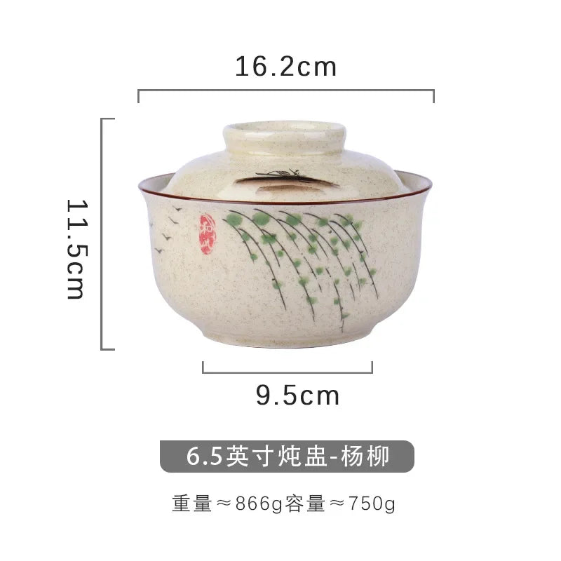 DecorBites™ Japanese Style Ramen Bowl with Lid | Ceramic Noodle Bowl for Soup, Rice, Porridge