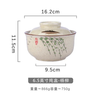 DecorBites™ Japanese Style Ramen Bowl with Lid | Ceramic Noodle Bowl for Soup, Rice, Porridge