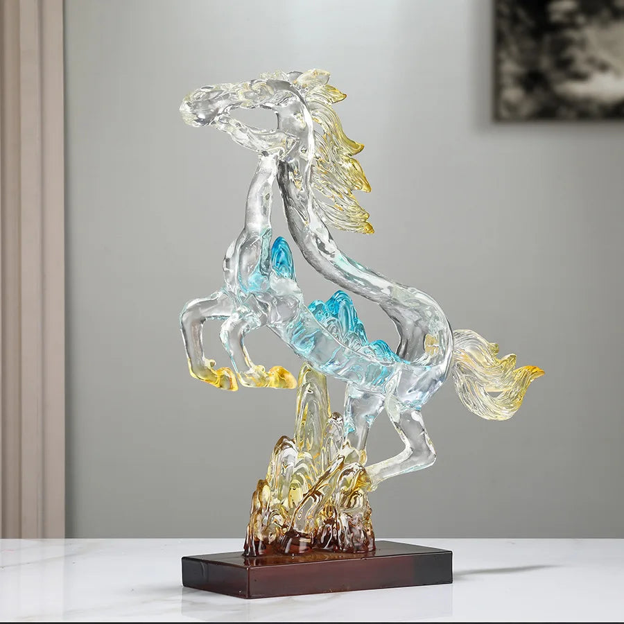 DecorBites™ Crystal Horse Statue Abstract Colored Sculpture for Home Decoration