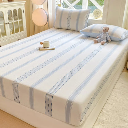 طقم ملاءات DecorBites™ القطنية المجهزة مع غطائي وسادة، مقاوم للغبار والانزلاق