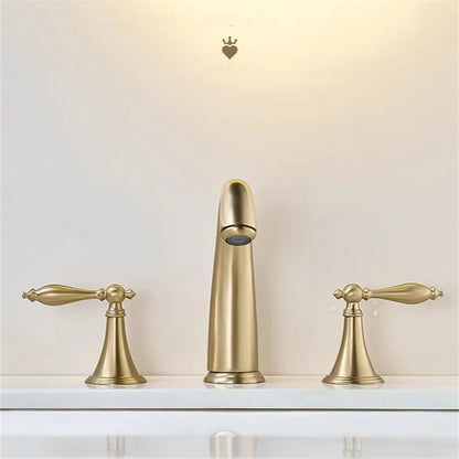 DecorBites™ Brushed Gold Brass Basin Faucet | Widespread Waterfall Sink Faucet