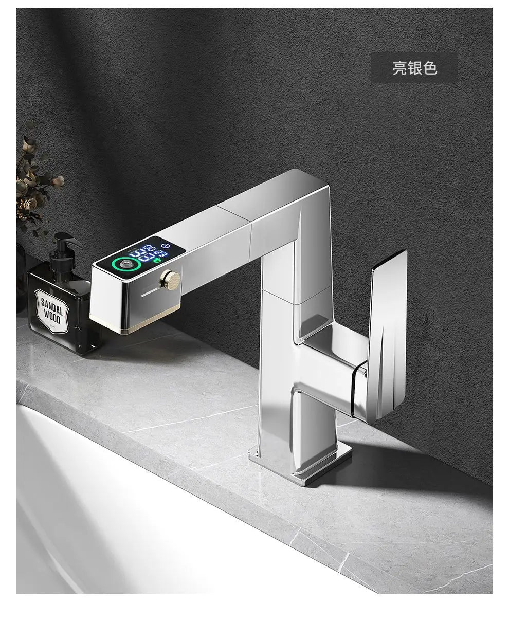 DecorBites™ LED Basin Faucet Pull Out Mixer Tap Hot Cold Water Bathroom Sink Vanity