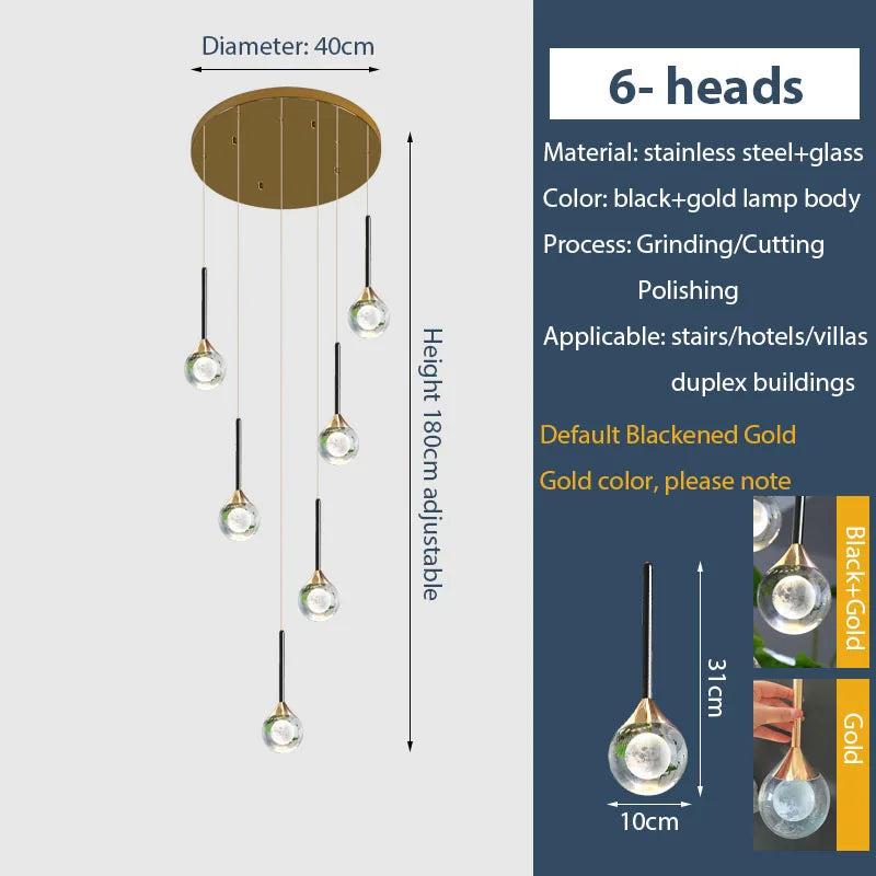 Chandelier de gotas de lluvia de cristal dorado Decorbites™ para escalera y vestíbulo
