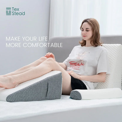 Decobites Memory Foam Bed Wedge Pillow Set - Versatile Support for Back, Leg, and Knee