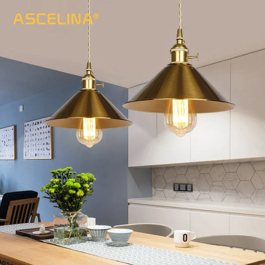 DecorBites™ Golden E27 Pendant Light: Vintage Style Living Room LED Lamp
