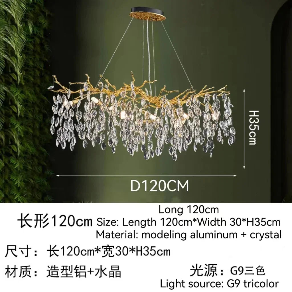 DecorBites™ Golden Crystal Tree Ceiling Chandelier, Luxury Aluminum Art Fixture