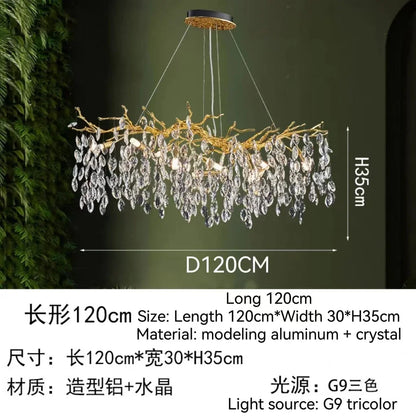 DecorBites™ Golden Crystal Tree Ceiling Chandelier, Luxury Aluminum Art Fixture