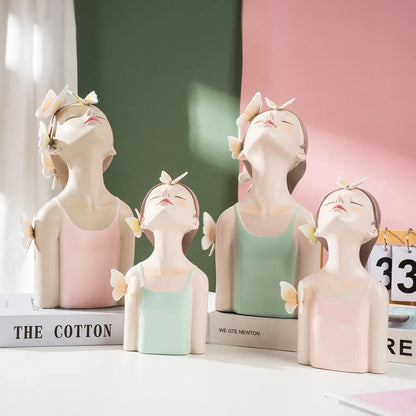 DecorBites™ Butterfly Girl Sculptures: Pink Room Decor & Fairy Garden Art for Modern Bedroom